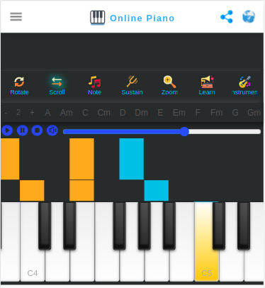 Piano virtual no seu navegador 